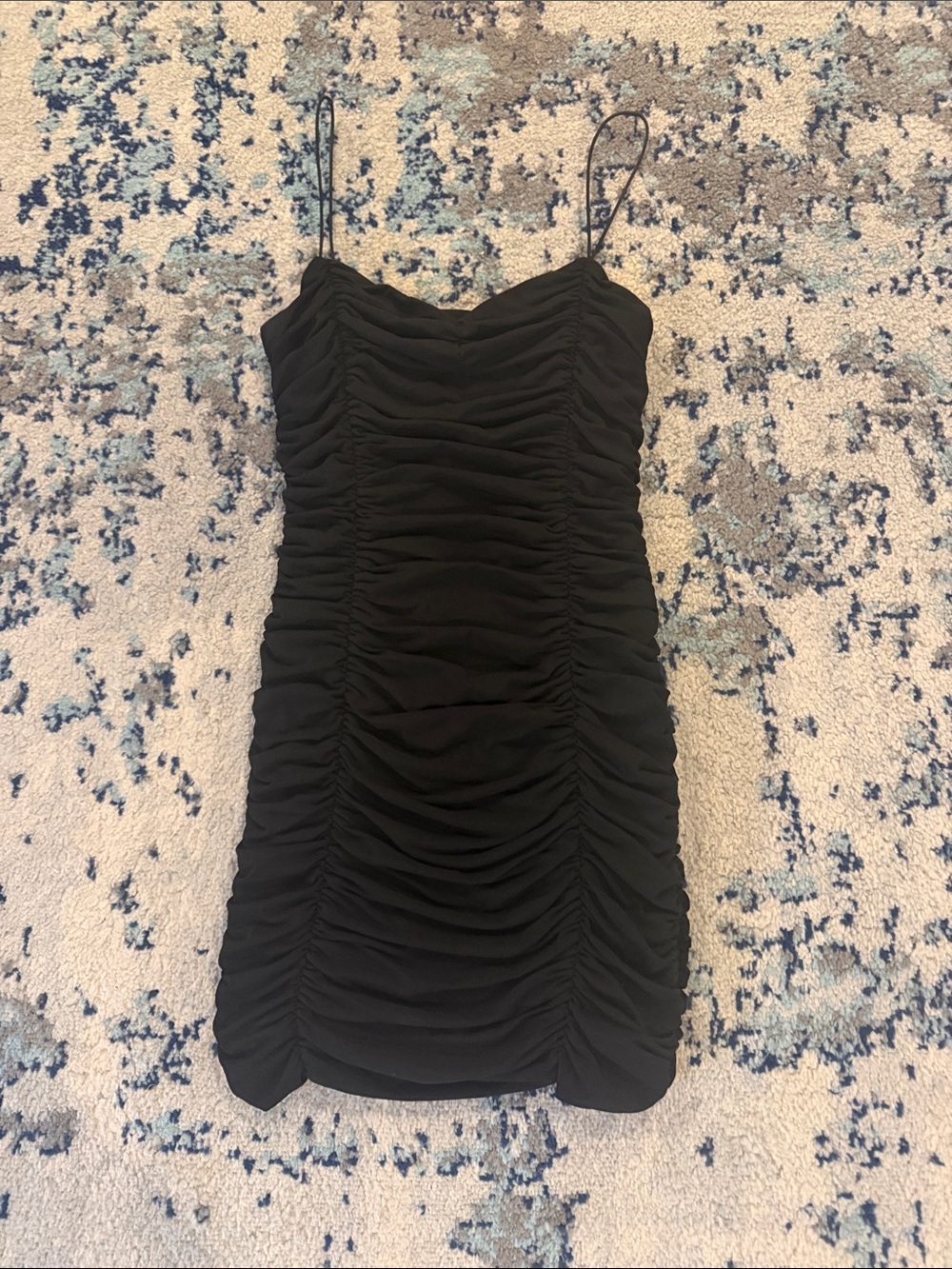 Black Ruched Spaghetti Strap Mini Dress